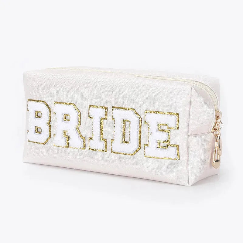 Colorful Chenille Five Letters Pu Waterproof Large Cosmetic Bag - Bellarte Enchanté Colorful Chenille Five Letters Pu Waterproof Large Cosmetic Bag